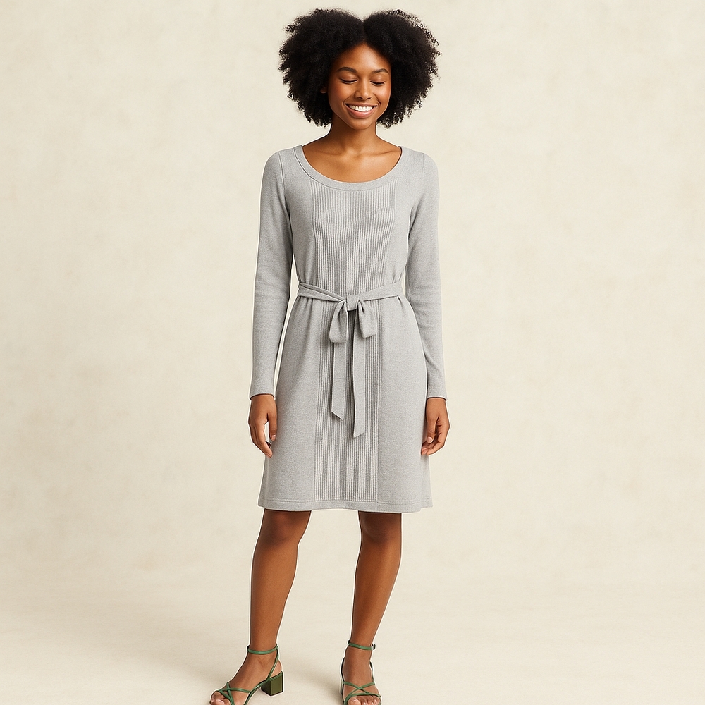 Charlie Paige Sage Gray Boat Neck Ribbed Seamed Long Sleeve Sweater Dress- sz M